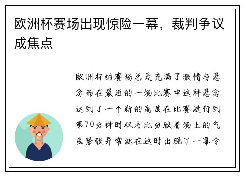 欧洲杯赛场出现惊险一幕，裁判争议成焦点