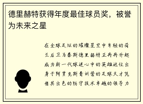 德里赫特获得年度最佳球员奖，被誉为未来之星