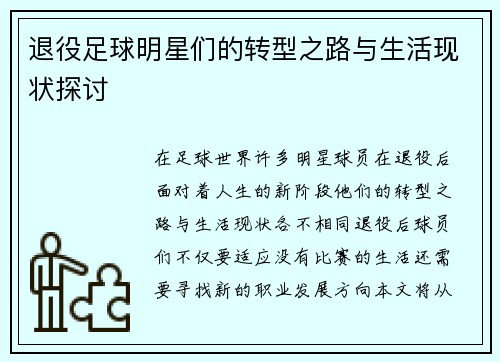 退役足球明星们的转型之路与生活现状探讨
